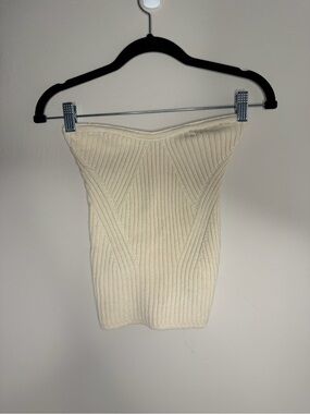 Express Cream Ribbed Tube Top